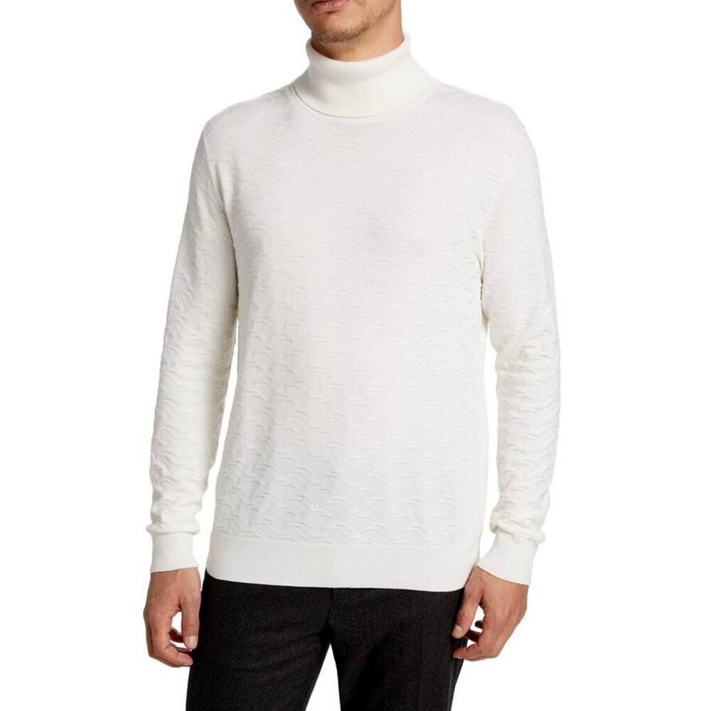 $1,795 NWT Brett Johnson White Textured Cashmere-Blend Turtleneck Sweater XL